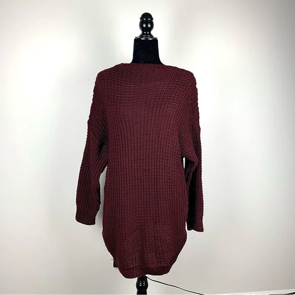 burgundy oversized sweater dress Burgundy Knit Long Sleeve Sweater Dress main image 0